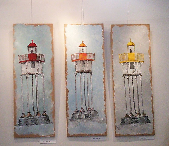 Tryptique, Le phare de Port Vendres, acrylique sur médium, 40X100, 2017