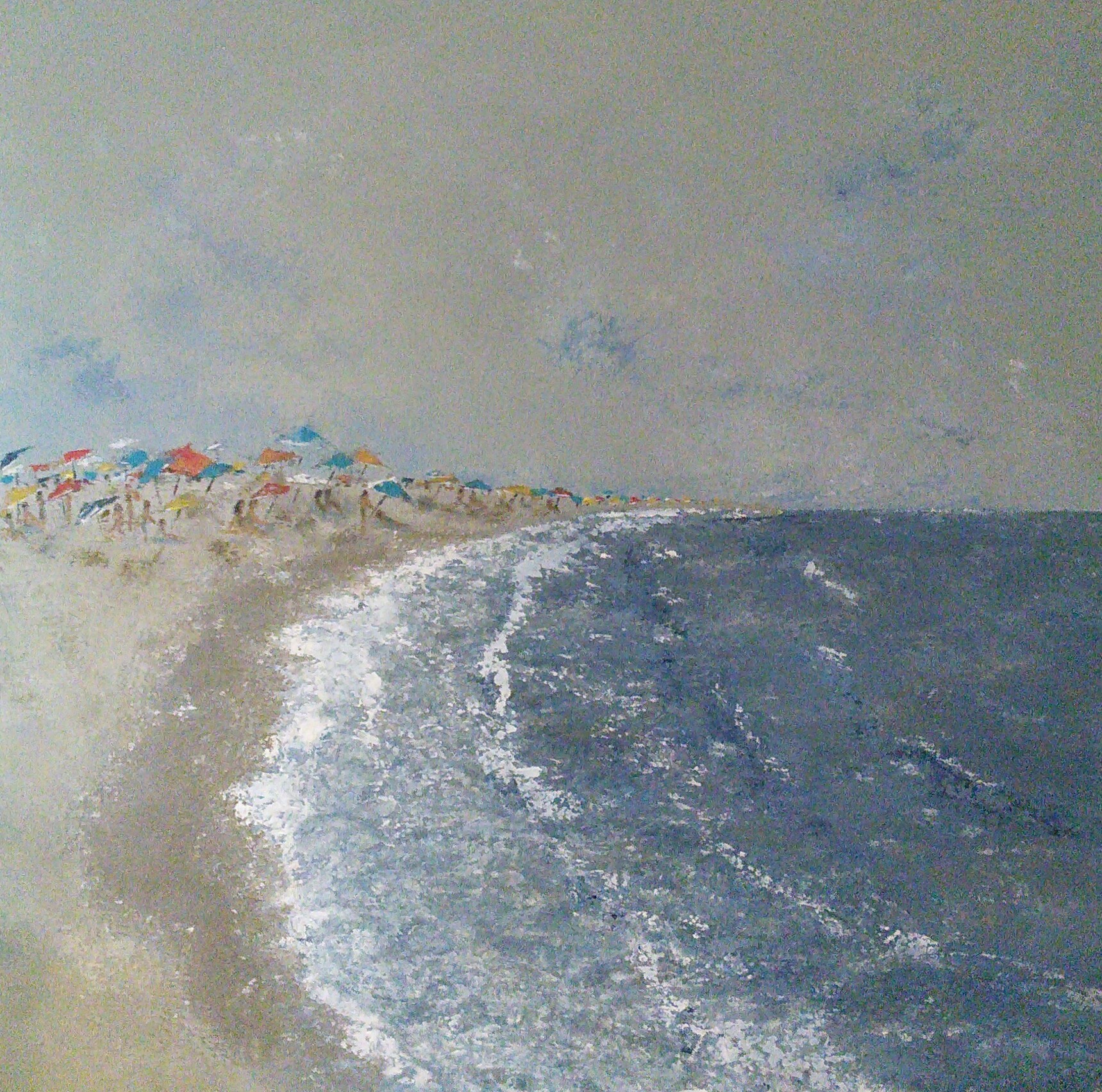 Parasols sur la plage de Canet, acrylique sur toile, 80X80, mai 2018
