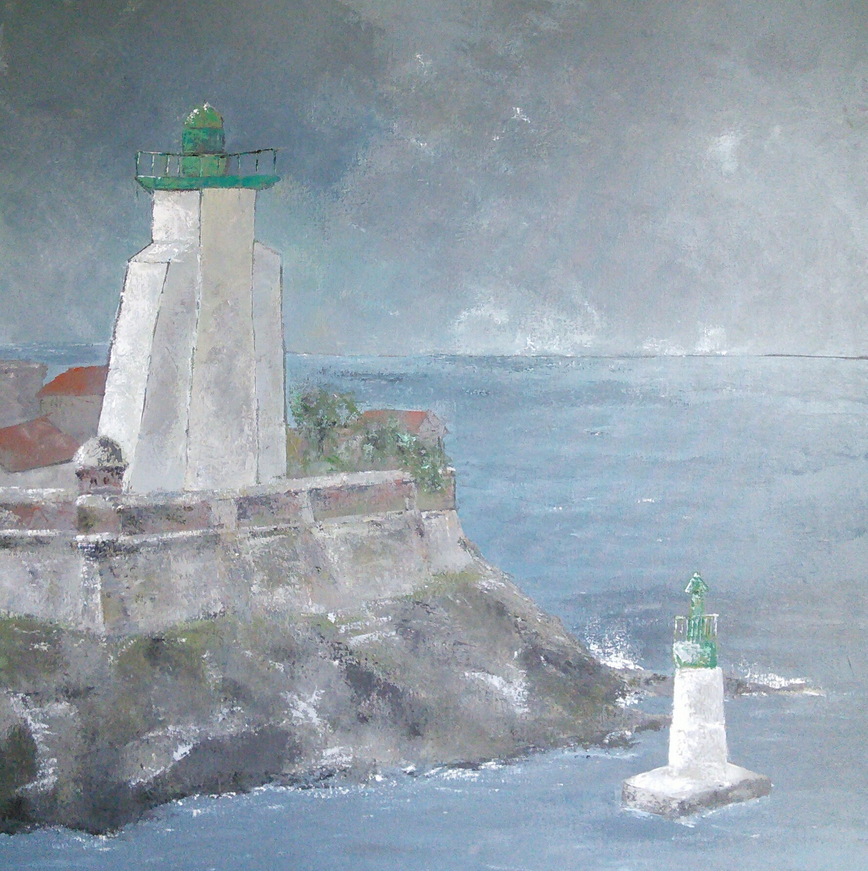 Le phare vert de Port Vendres, acrylique sur toile, 80X80, juin 2018
