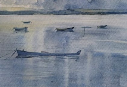 Reflets de barques le soir 19x29 (2020) *