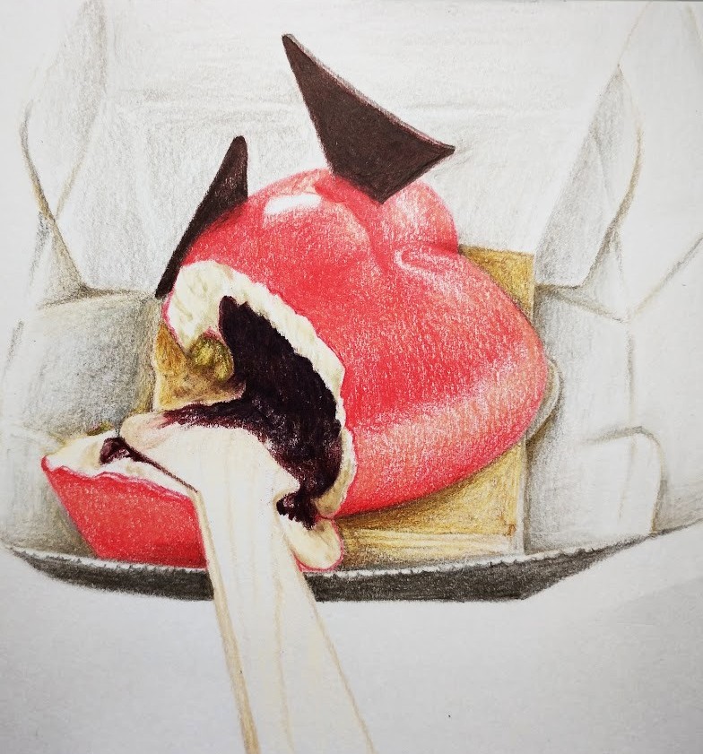 万博　ルクセンブルク館　ケーキを色鉛筆で描いてみた