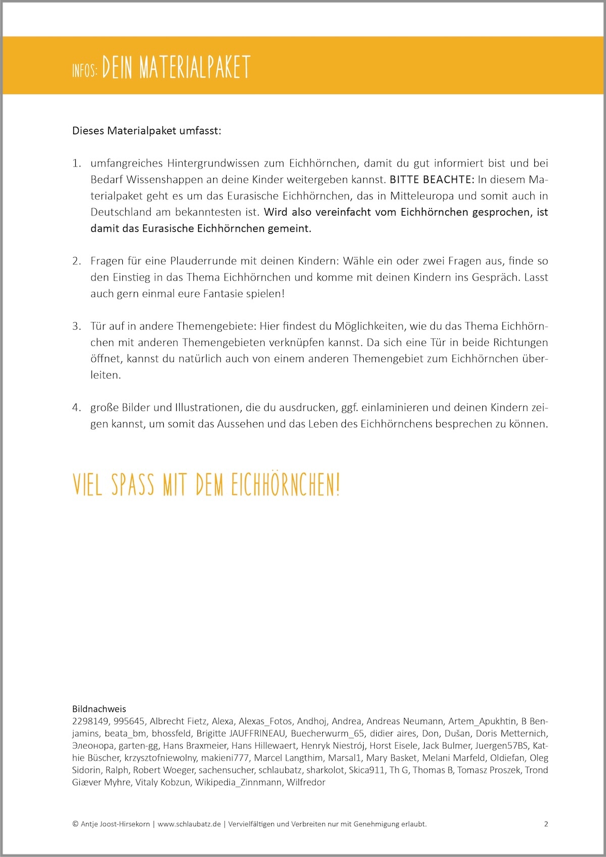 Auszug aus dem Materialpaket: Inhalt