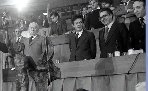 Roma, Marzo 1975 - Enrico Berlinguer,Armando Cossutta e Luigi Petroselli al 14° congresso Pci