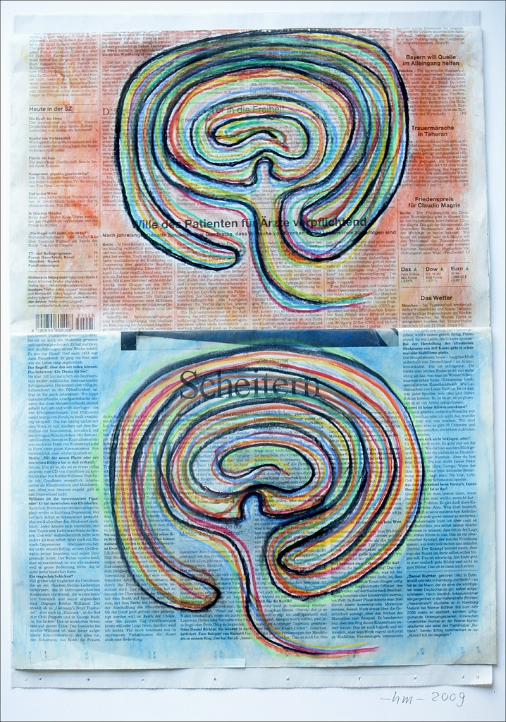 Ein Weg - 2009, Pastellkreide auf Zeitung, 70 x 50 cm