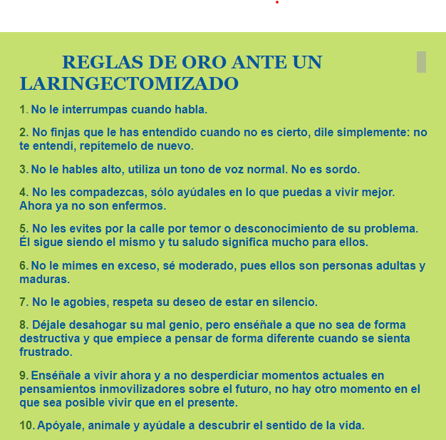 REGLAS DE ORO DE UN LARINGECTOMIZADO