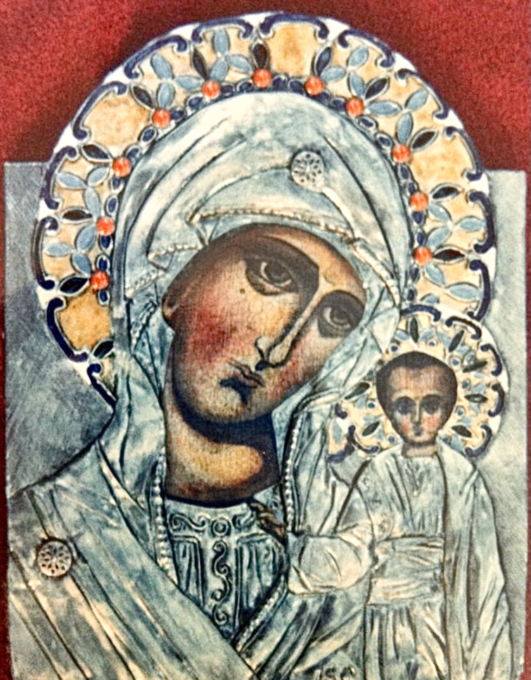 Virgin of Kazan (12"x10") Halo in pewter with enamel.
