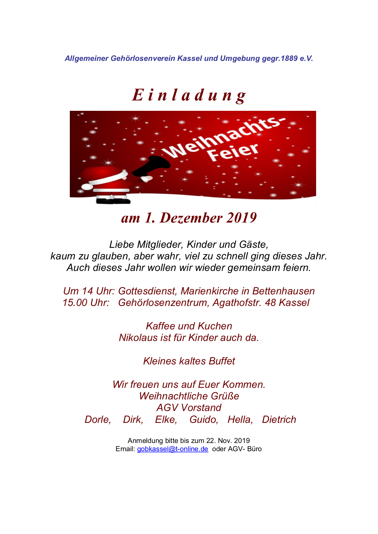 Einladung Weihnachtsfeier AGV agvkassel