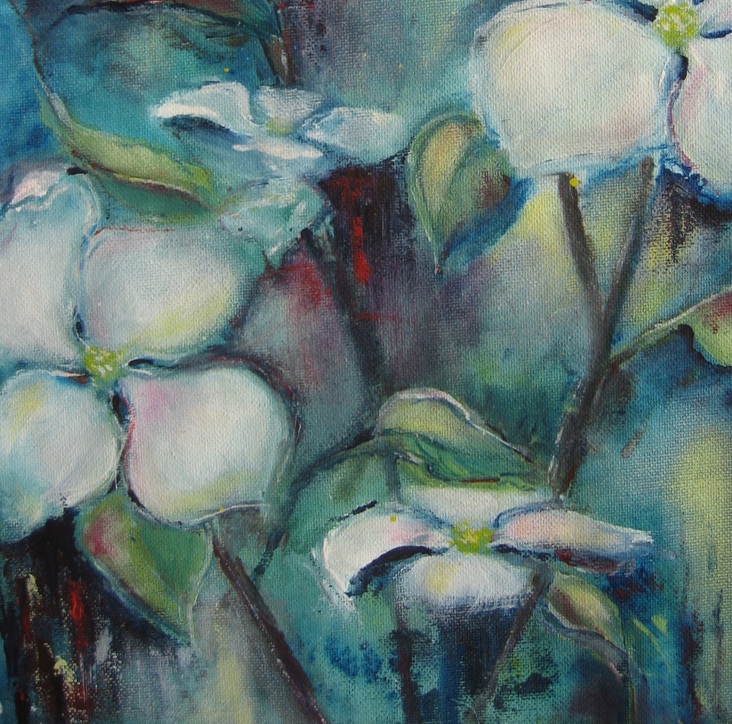 Cornus Venus Blüten II, Acryl, 30 x 30 cm 