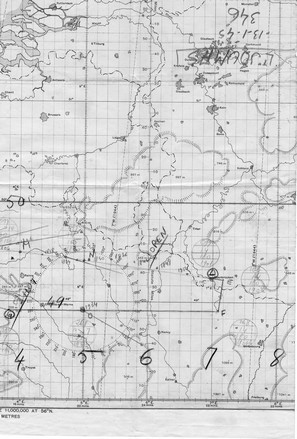 Carte de navigation anotée par Joumas mission du 13/01/1945