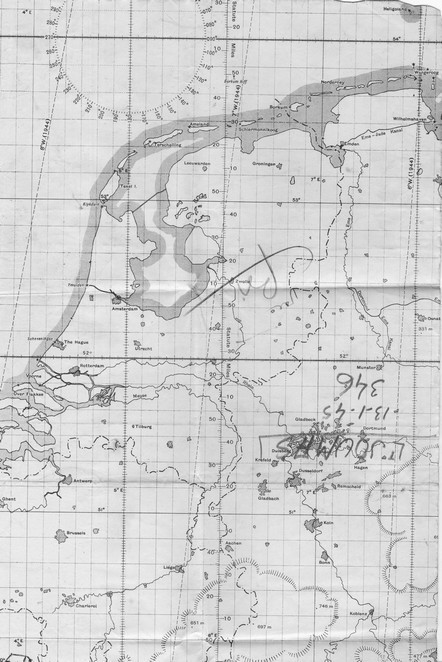 carte de navigation anotée par Jouams mission du 13/01/1945 sur Sarrebrück