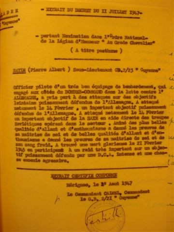 texte de la proposition à la Légion d'Honneur qui sera attribuée à Pierre Bayle