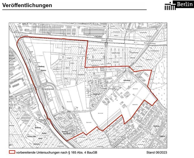 Betroffenes Untersuchungsgebiet (Quelle: Veröffentlichung der Senatsverwaltung für Stadtentwicklung, Bauen und Wohnen vom 20. Juni 2023).