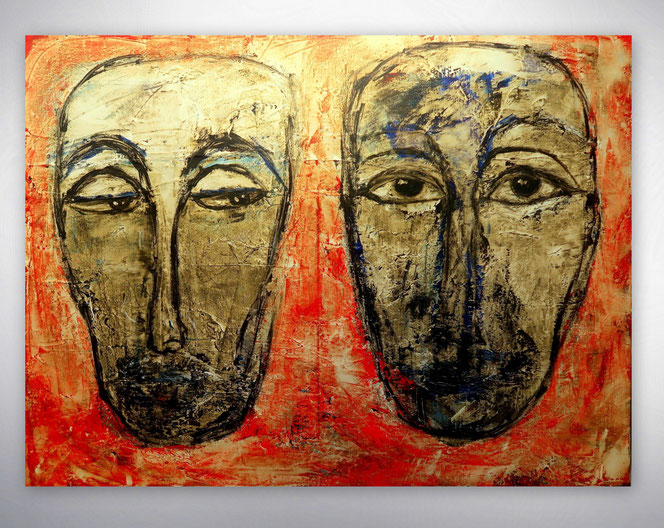 Abstrakte Portraits, abstrakte Gesichter, figurative Malerei, Gemälde, Strukturen, Originale, außergewöhnliche Acrylbilder, bunt, Abstrakte Malerei, gespachtelt, Moderne Leinwandbilder, Abstrakte Gemälde, Strukturen, zeitgenössische Malerei, Unikate, 