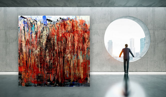 Abstrakte Malerei, Moderne Gemälde, Spachtelbild, Gold, Rot, Abstrakte Gemälde, Original Gemälde kaufen, Galerie, Kunstgalerie, hochwertig Malerei,  