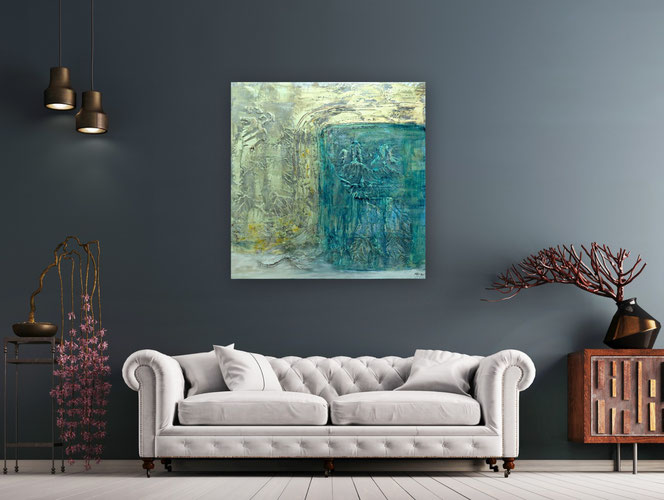 Struktur Bild, Grün, Gold, Moderne Malerei, gespachtelte Bilder, hochwertige Kunst, Galerie, Strukturen, gespachtelte Bilder, Moderne Malerei, außergewöhnliche, Acrylbilder, Gemälde, Original, Unikat, Rot, Gold, 