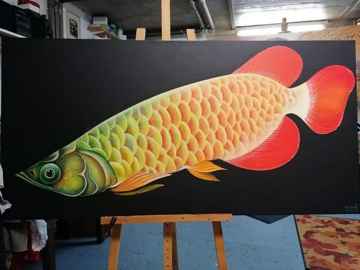 Peter Dessoy, Grosser roter Fisch, Acryl auf Leinwand 440,-€