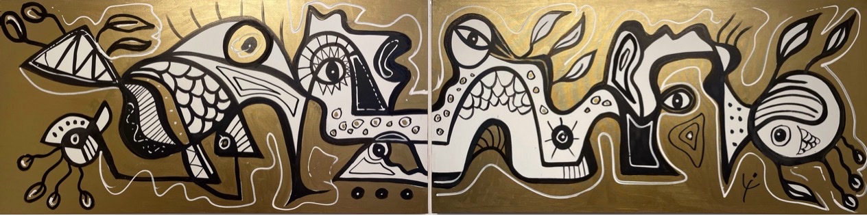 Erick Ifergan toile, grand format horizontal, 280X70cm  acrylique sur toile- Galerie Gabel- Côte d'Azur - Biot