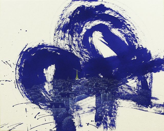 Jieun Park-91X73cm- 4h30 Paris- encre de chine et acrylique sur papier coréen-galerie Gabel- ST'ART 2014