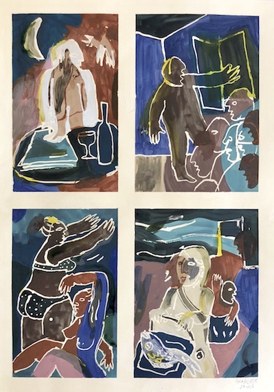 Charlotte Janis-encre, peinture, latex sur papier- Galerie Gabel- Biot-côte d'Azur-"Par les fenêtres..."