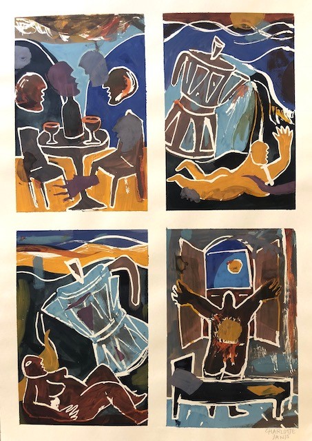 Charlotte Janis-encre, peinture, latex sur papier- Galerie Gabel- Biot-côte d'Azur-"Par les fenêtres..."