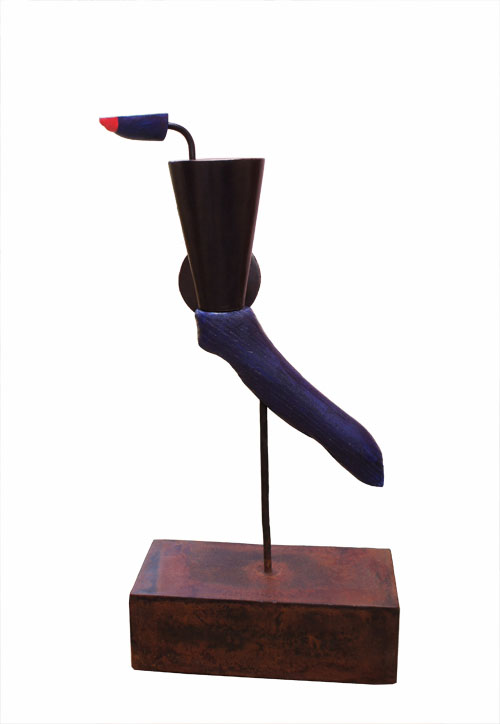 Thierry Pelletier-Bronze -bois polychrome-acier- pièce unique-H: 42cm -Galerie Gabel- France