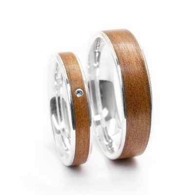 Eheringe aus Holz und Silber mit Kirsch - Ringbreite 4mm & 6mm