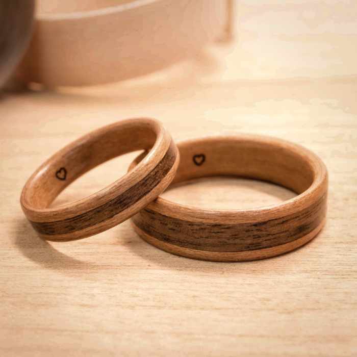 Holzringe aus Kirsche + umlaufende breite Linie aus Nuss | Breite 5mm und 7mm
