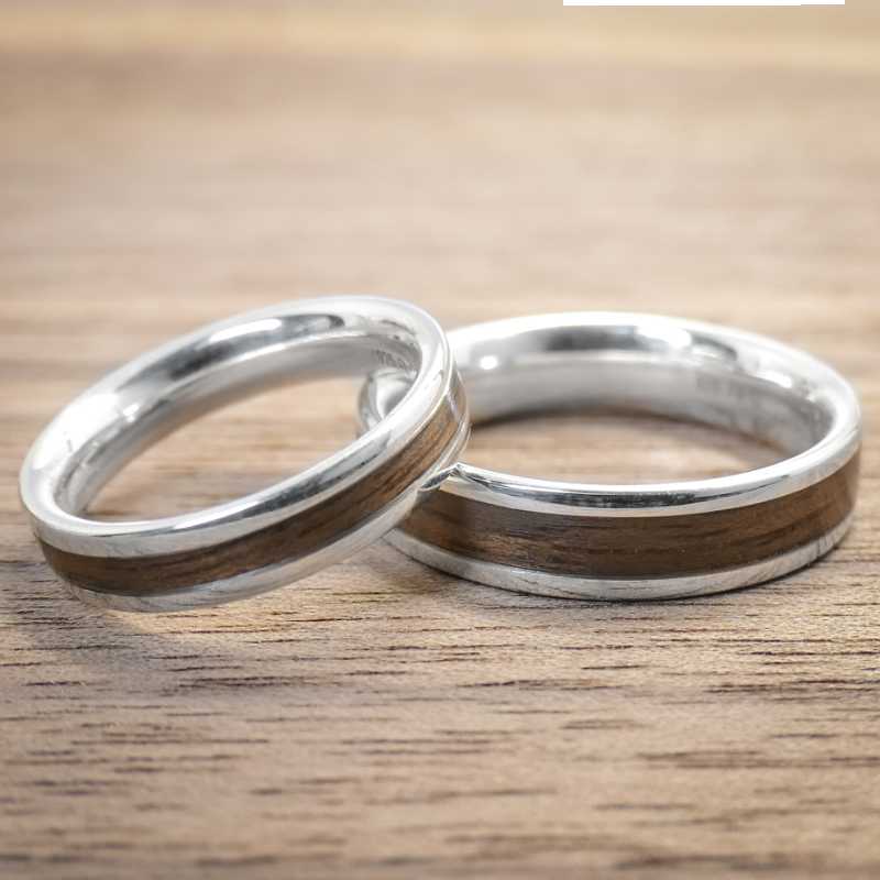 Eheringe aus Silber & Nussholz | Breite 4+5mm | Rand je 1,2mm