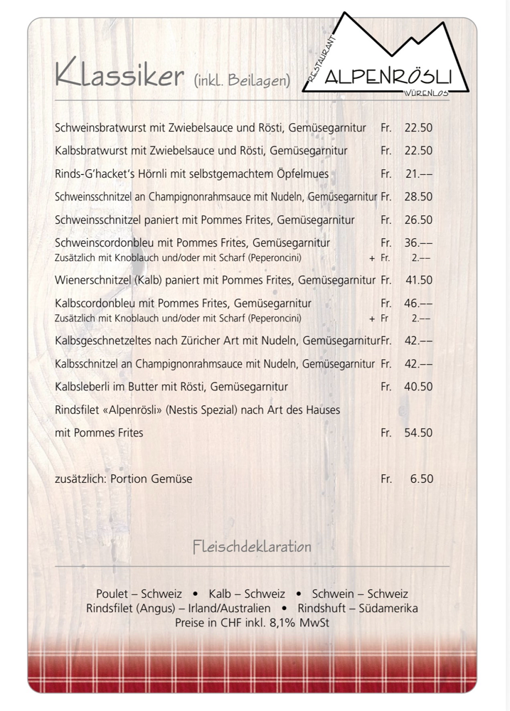 Speisekarte - alpenroesliwuerenloss Webseite!