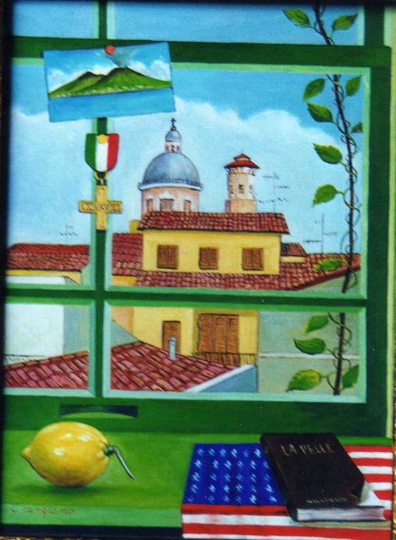 "DIALOGANDO CON BETTINA", veduta della Ghiara a Reggio Emilia, olio su tela, Coll. Azzali