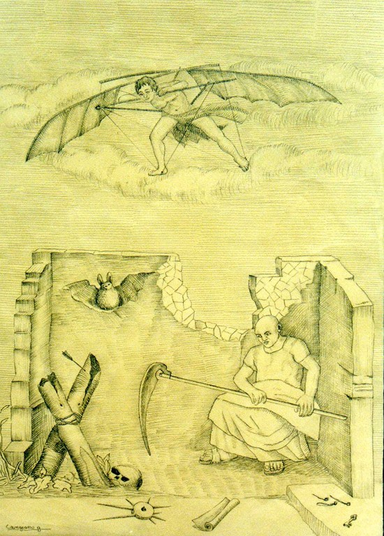 RICOGNIZIONE ARCHEOLOGICA, matita su carta gialla, cm.35x50