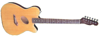 Eine typische E-/A-Gitarre aus der Zeit Ende der 80er/Anfang der 90er: die Telecoustic von Fender, noch heute gebaut, aber nicht mehr ganz so “schräg”