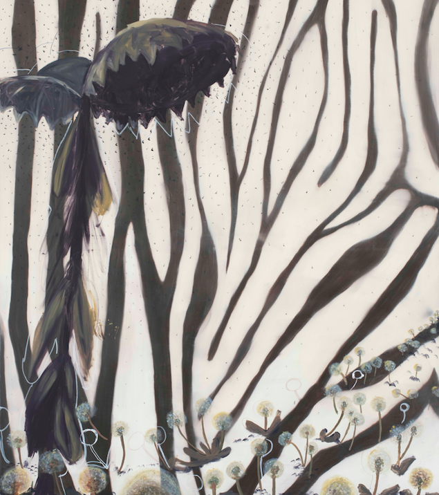 AMANDA TRYGG "TRYGG + KIEFER + BERGH", OIL AND PERMANENT MARKER ON POLYESTER CANVAS, 140 X 120 CM, 2019