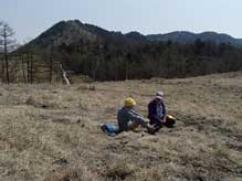 笠取山を背景に草原でのひととき（横山厚夫氏撮影）