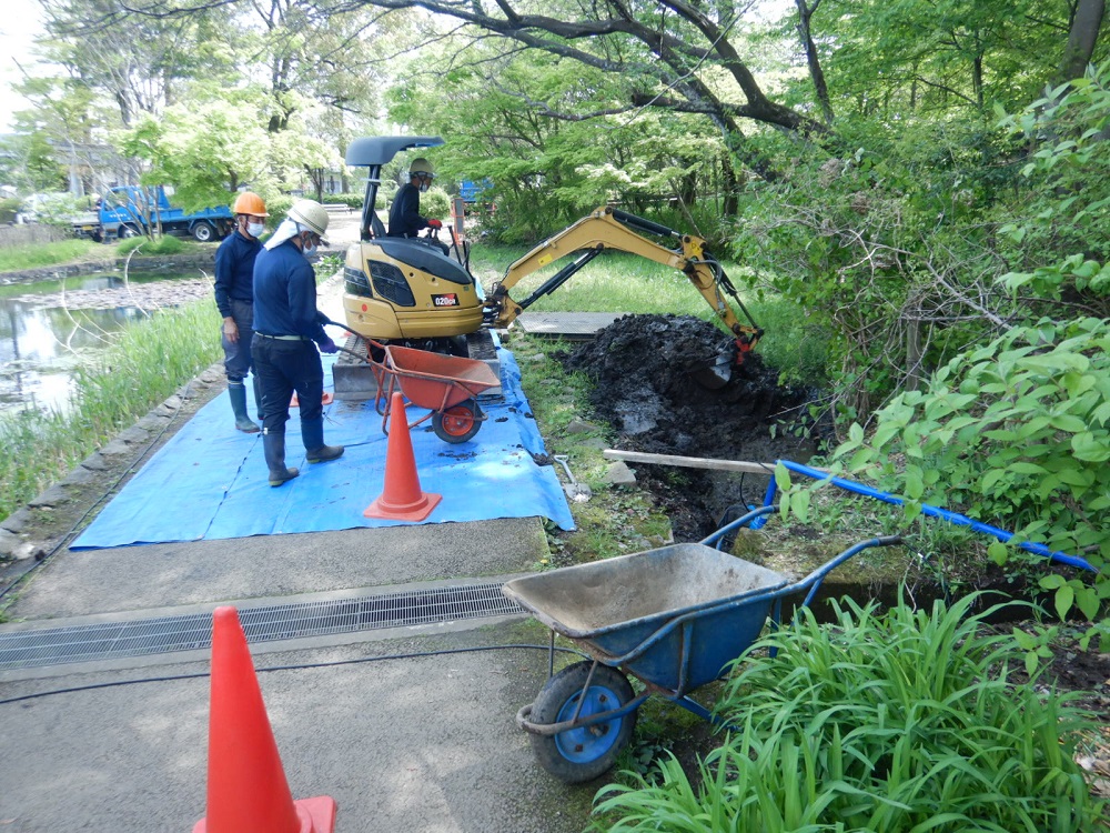 昔の池底を探るように慎重に掘りました。