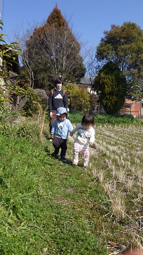 田んぼのあぜ道にもチャレンジ！！（0歳児）