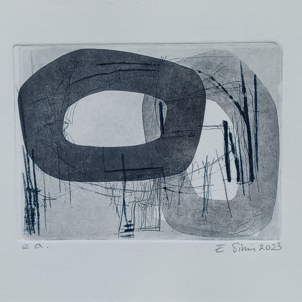Droge naald, aquatint, sjabloondruk