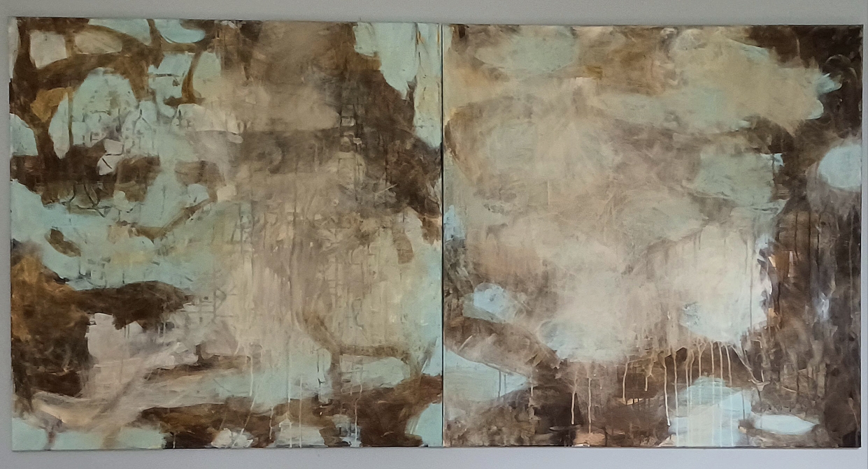 Diptych, acrylic on canvas 2020 200x100cm 'Earth, water, air'.