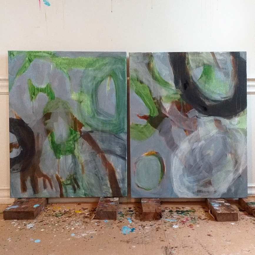 100 X 160 cm acrylic on canvas 2021 'Nature takes its course'  vice versa in the studio