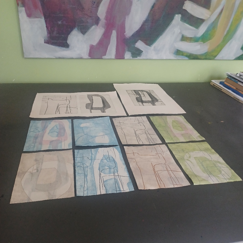 New series, work in progress, collagraph printing,  vernis mou, aquatint 2023