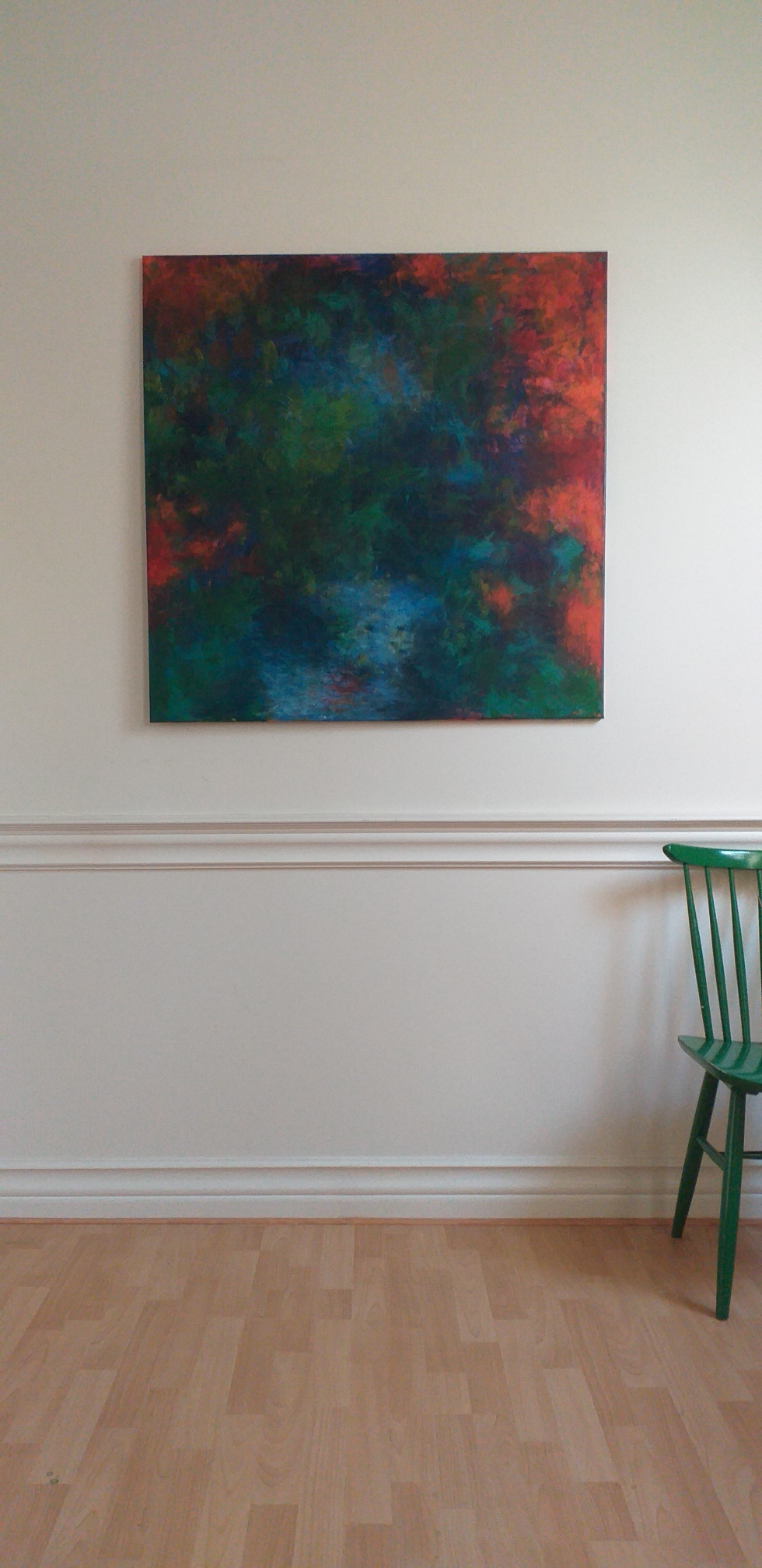 100x100cm acryl op canvas 2020 'Orange, blue and green 