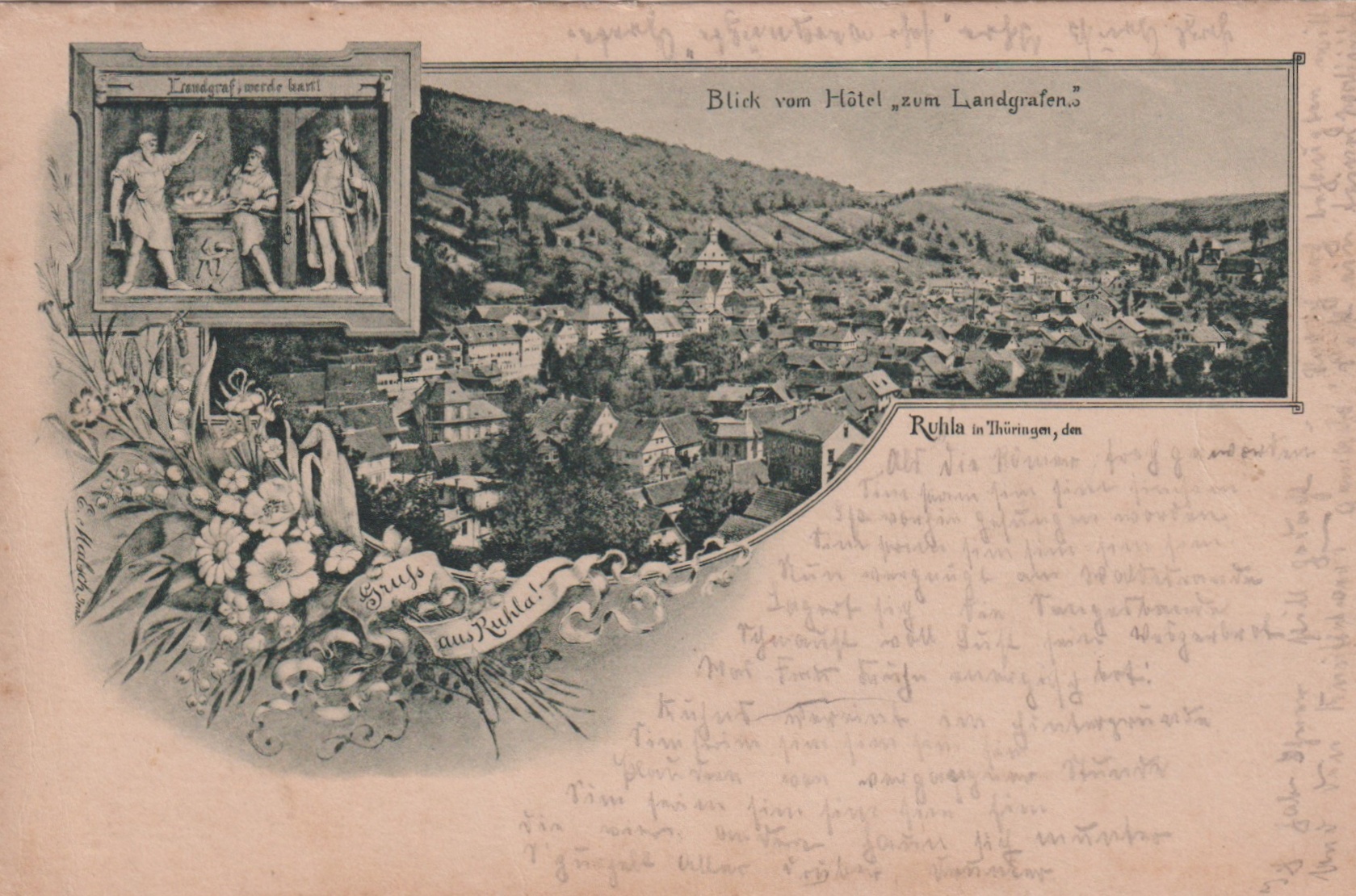 RUHLA in Thüringen - Blick vom Hôtel   zum Landgrafen   15.05.1904