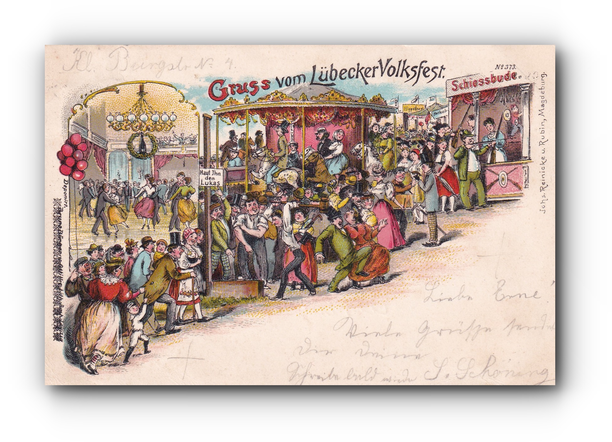 Gruss vom LÜBECKER Volksfest - 23.07.1897 - Salutations du festival folklorique de Lübeck - Greetings from the Lübeck Folk Festival