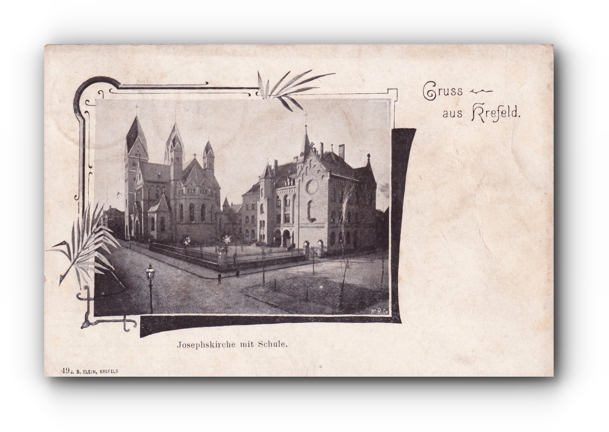 - Gruss aus KREFELD - Josephskirche mit Schule - L'église ST. Joseph avec l'école - 30.03.1907 -