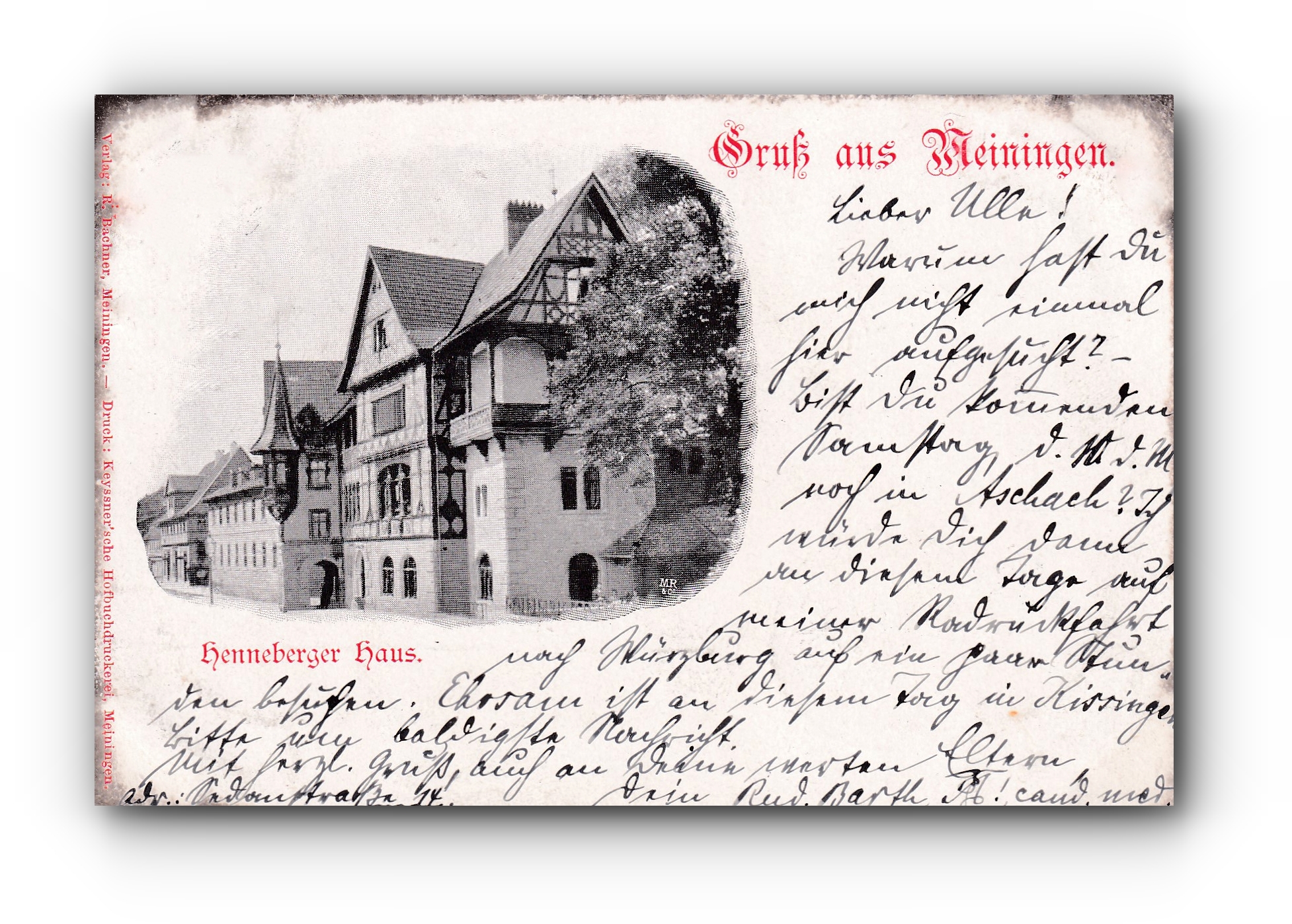 Gruß aus MEININGEN - Henneberger Haus . 06.09.1898