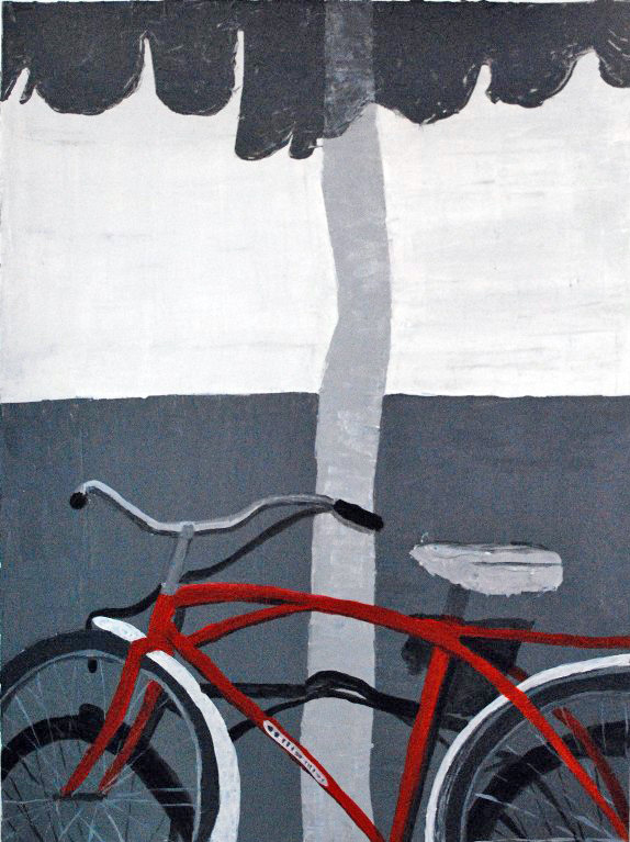 Das rote Fahrrad / Acryl auf Papier / Studie in S/W und eine weitere Farbe