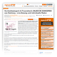 Grafik: Webscreen Open PR - PM von Hochzeitssängerin und Traurednerin Anjes de Sangeres, Hamburg