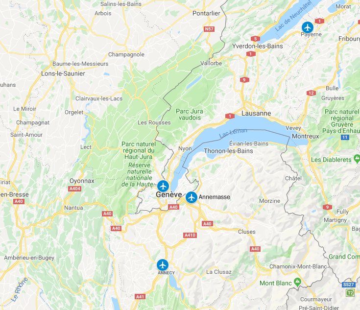 Aéroports de Genève : Genève, Annemasse, Annecy et Payerne