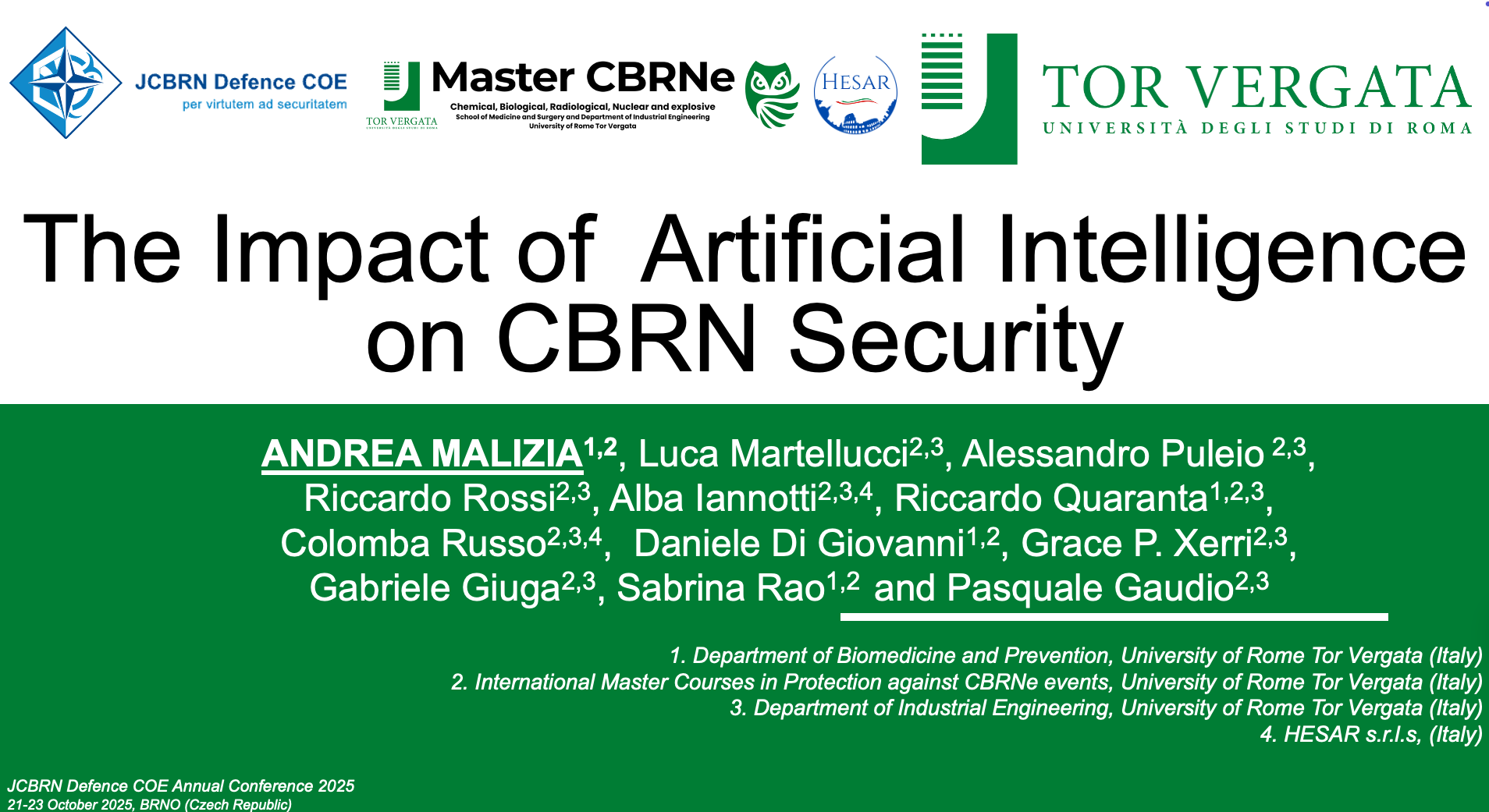 Prof. Andrea Malizia delivers invited talk at the JCBRN Defence COE Annual Conference 2025 in Brno