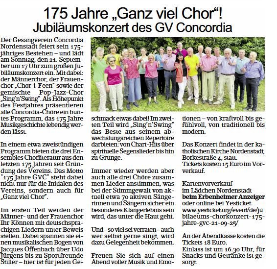 EA-Jubiläumskonzert Erbenheimer Anzeiger 29.8.2025